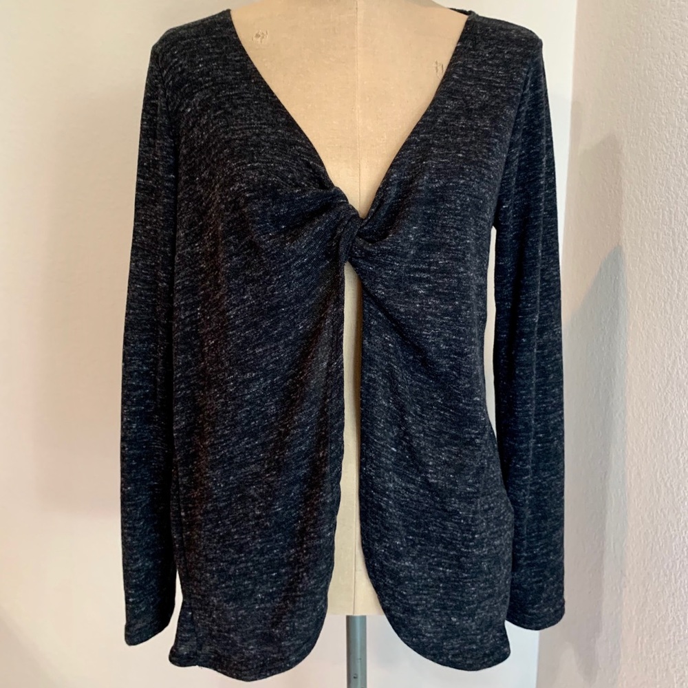 Scoop Neck Top Long Sleeve Open Twist Front Jersey Knit - Small